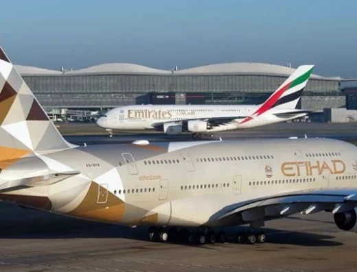 Emirates and Etihad Airlines Aircraft Parked Near Each Other