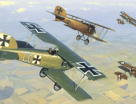 a painting of WWI War Aircraft