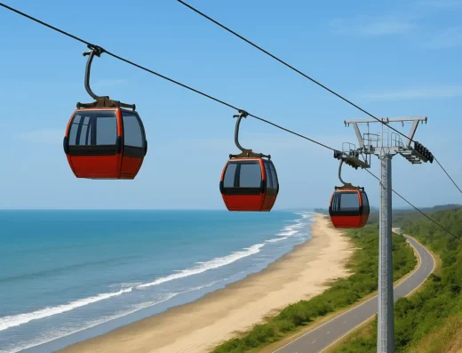 An AI Generated image of Cable Car Concept over Cox Bazaar Beach