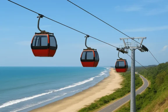 An AI Generated image of Cable Car Concept over Cox Bazaar Beach