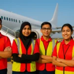 An AI created image projection of Bangladeshi youth standing at the airport apron as Ground Staff