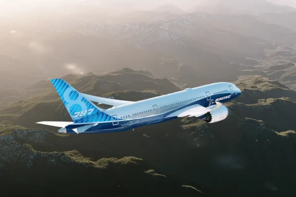An aerial view of Boeing B787 Dreamliner