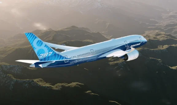 A Boeing Dreamliner Flying