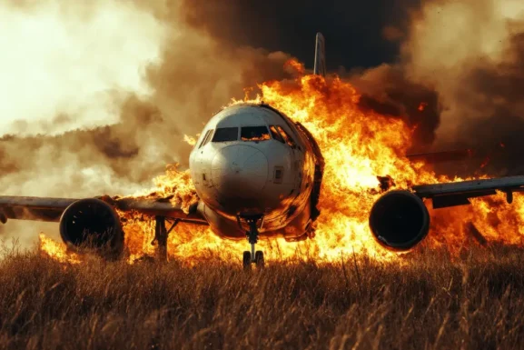 An AI generated image of an aircraft on fire